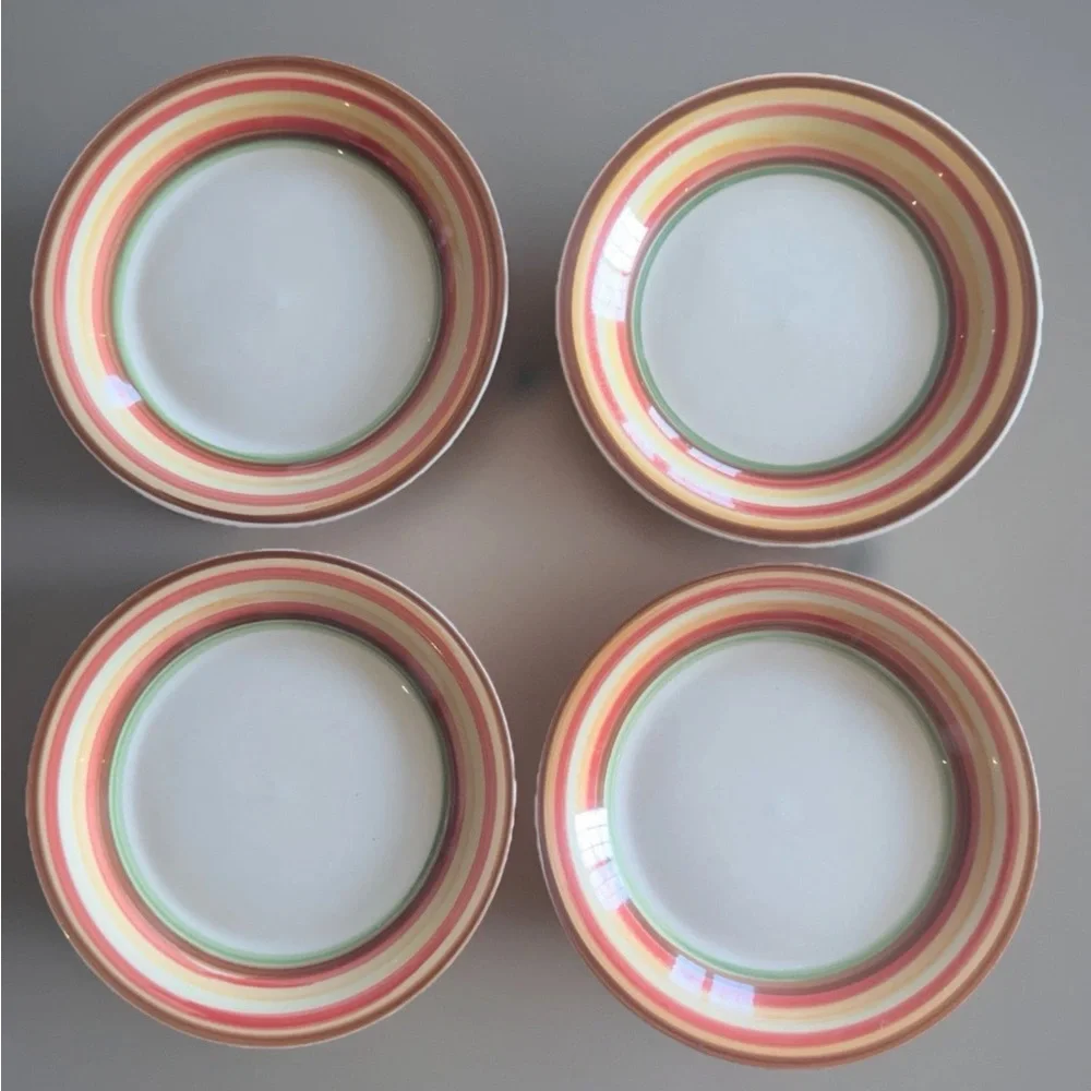 Pier 1 Sienna Stripes 7.5” Dessert Salad Appetizer Plates Set of 4 Pier One 4